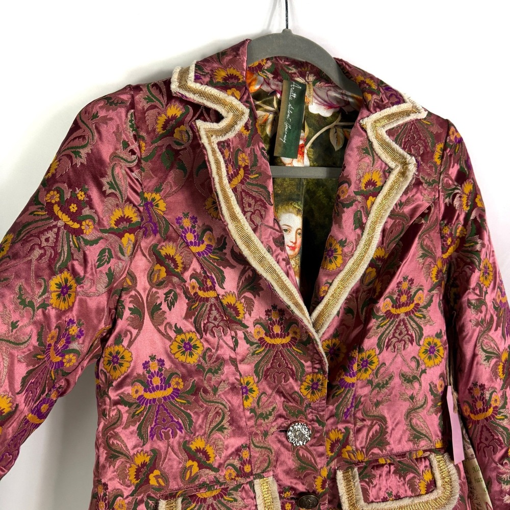 Aratta Silent Journey Renaissance Silk Jacquard Blazer Pink Floral Brocade Sz XS - Picture 5 of 12